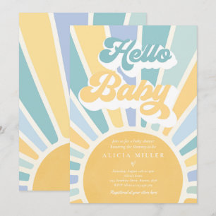 Invitation Sunshine Baby shower Boho Retro Yellow Sunshine
