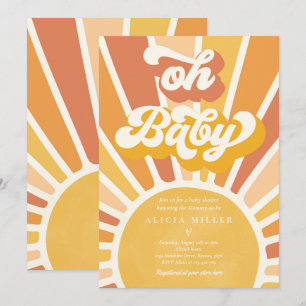 Invitation Sunshine Baby shower Boho Retro Yellow Sunshine