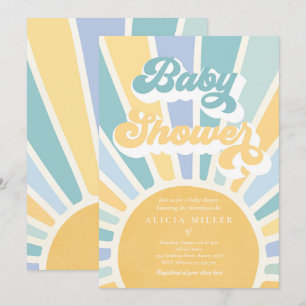 Invitation Sunshine Baby shower Boho Retro Yellow Sunshine