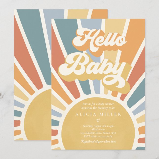 Invitation Sunshine Baby shower Muet Boho Retro Sunshine (Devant / Derrière)