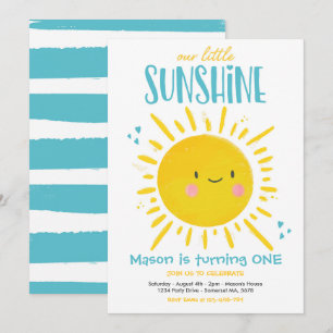 Invitation Sunshine Birthday Party Turquoise Little Sunshine