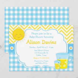 Invitation Sunshine et Lemonade Baby shower bleu et jaune