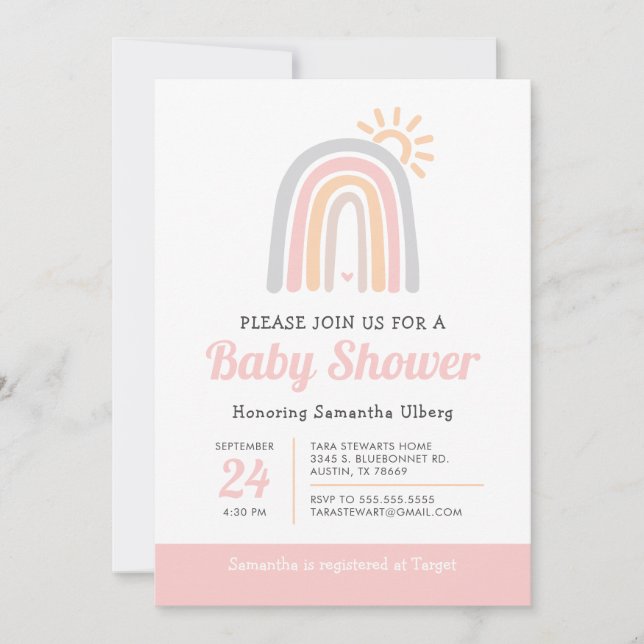 Invitation Sunshine et Rainbows Girl Baby shower (Devant)