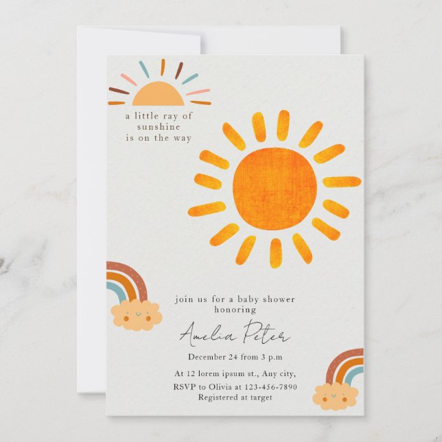Invitation Sunshine Genre Neutre Boho Sun Baby shower Invit (Devant)