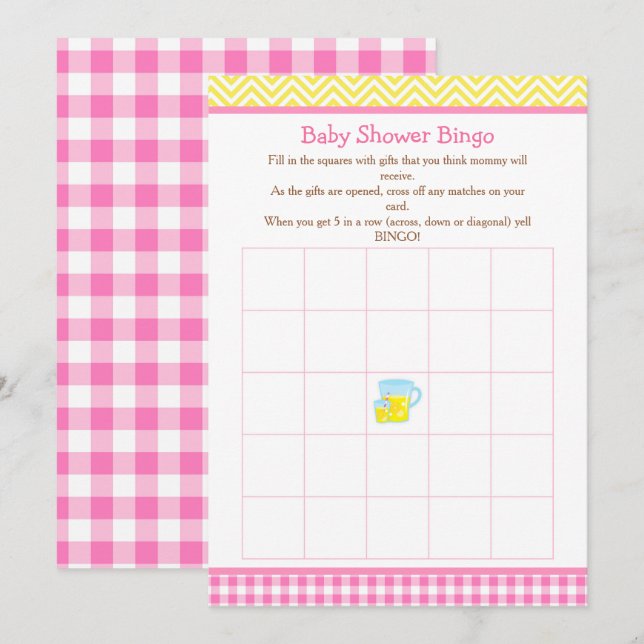 Invitation Sunshine & Lemonade Bingo rose et jaune (Devant / Derrière)