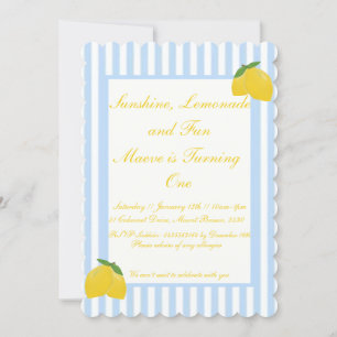 Invitation Sunshine, Lemonade et Amusants 1er anniversaire In