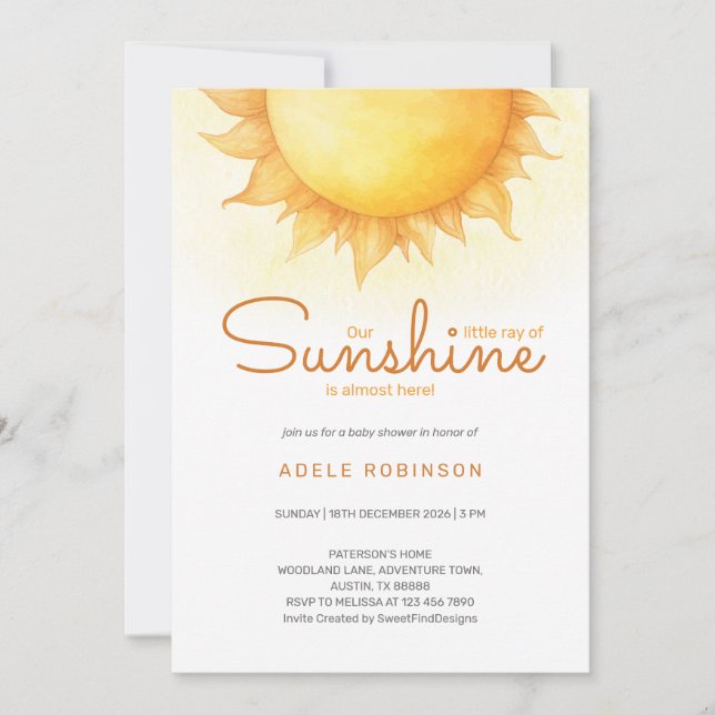 Invitation Sunshine Little Baby Boy Shower (Devant)