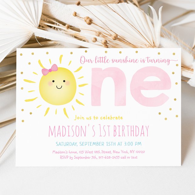Invitation Sunshine Pink Gold Premier anniversaire (Créateur téléchargé)