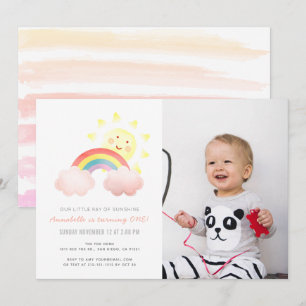 Invitation Sunshine & Rainbow Girl 1er Photo Anniversaire
