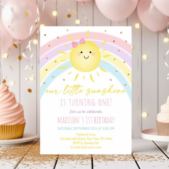 Invitation Sunshine Rainbow Pastel Anniversaire (Créateur téléchargé)