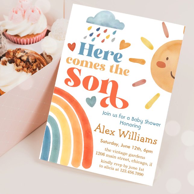 Invitation Sunshine Voici le fils Baby shower garçon (Créateur téléchargé)