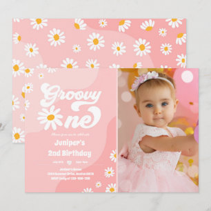 Invitation Super 1 fête d'anniversaire Boho Floral Daisy