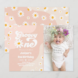 Invitation Super 1 fête d'anniversaire Boho Floral Daisy
