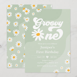 Invitation Super 1 fête d'anniversaire Boho Floral Daisy