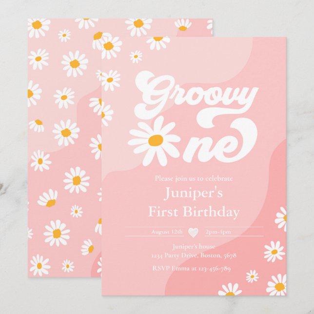 Invitation Super 1 fête d'anniversaire Boho Floral Daisy (Devant / Derrière)
