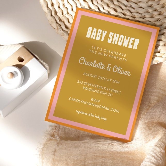 Invitation Super 60s les années 70 Baby shower de moutarde ro (Créateur téléchargé)