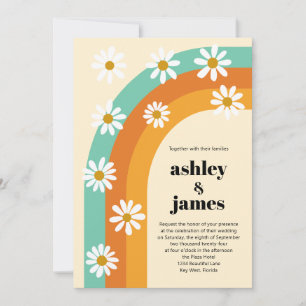 Invitation Super Arc-en-ciel des années 1970 Style Boho Daisy