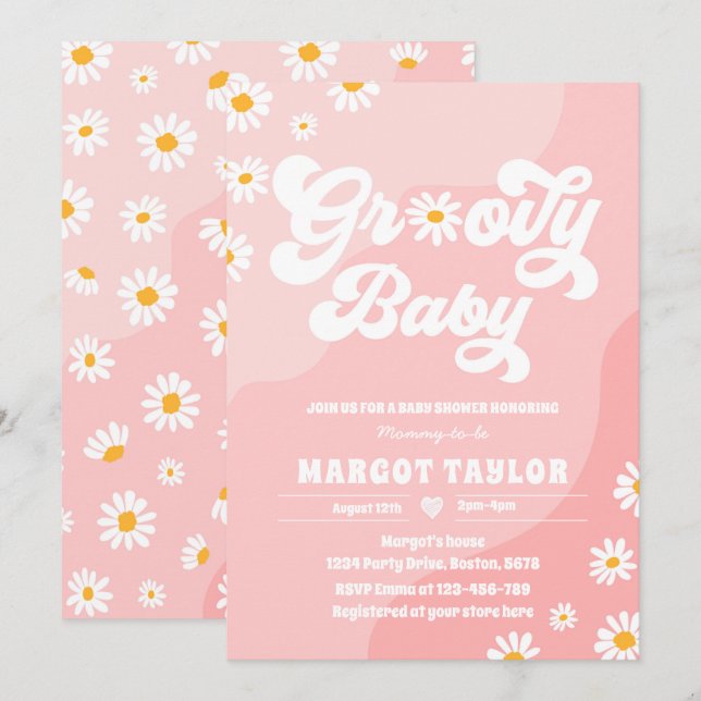 Invitation Super Baby Daisy Boho Hippy Vibes Baby shower (Devant / Derrière)