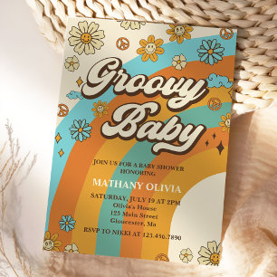 Invitation Super Baby Retro Rainbow Baby shower Party