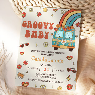 Invitation Super Baby Retro Rainbow Baby shower Party