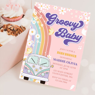 Invitation Super Baby Retro Rainbow Baby shower Party