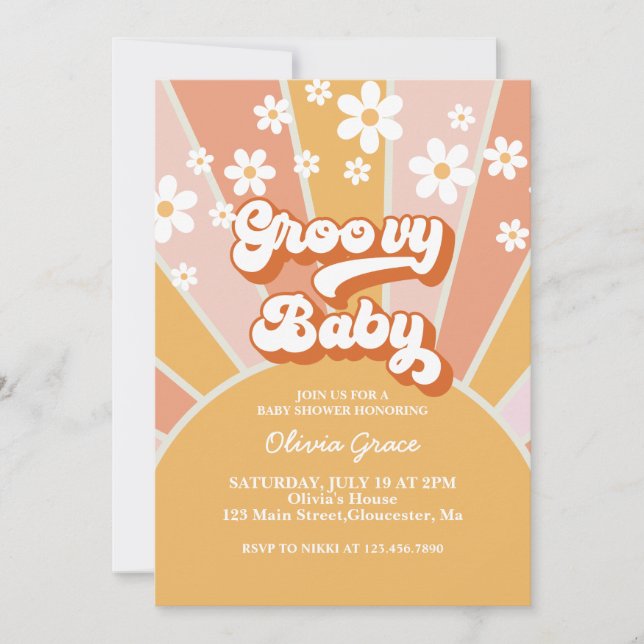 Invitation Super bébé Retro Sunshine Daisy Baby shower (Devant)