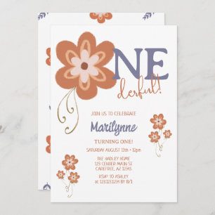 Invitation Super Boho Daisy Onederday Premier anniversaire