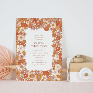 Invitation Super Boho Orange Floral Frame Cute Baby shower