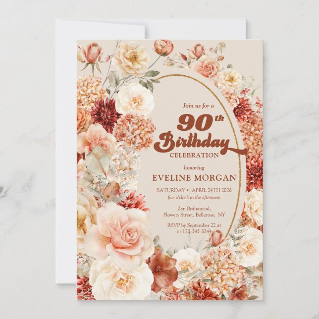 Invitation Super brûlé orange rousse bordeaux 90e anniversair (Devant)