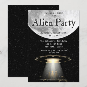 Invitation Super Cool Black & White Alien & UFO Party Invitat