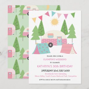 Invitation Super Cute Glamping/Camping Anniversaire Week-end