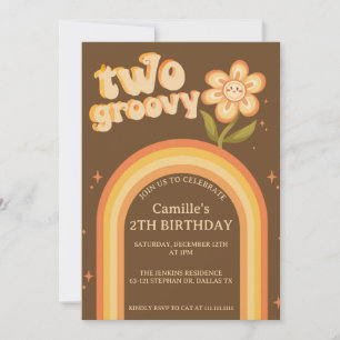 Invitation Super deux boho daisy arc-en-ciel anniversaire