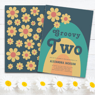 Invitation Super Deux Retro Daisy fête d'anniversaire
