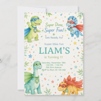 Invitation Super Dinos Super Fun Watercolor Dinosaur Birthday