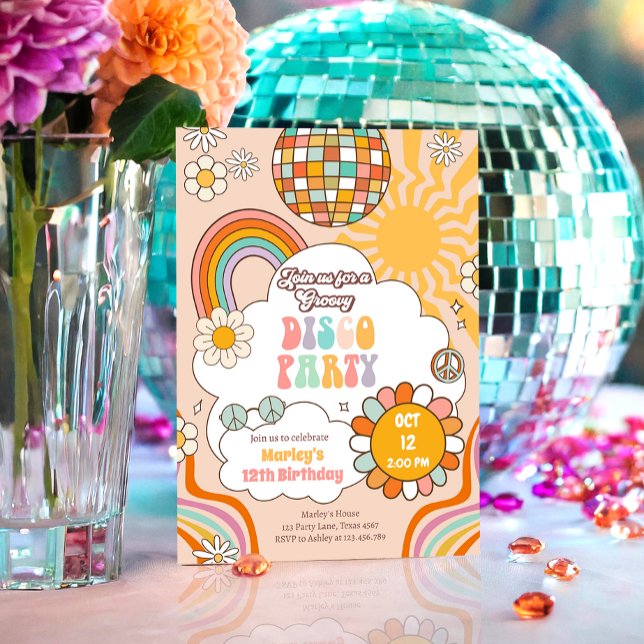Invitation Super Disco Party Retro les années 70 Rainbow Ado  (Créateur téléchargé)