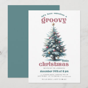 Invitation Super Disco Tree Retro Turquoise fête de Noël rose