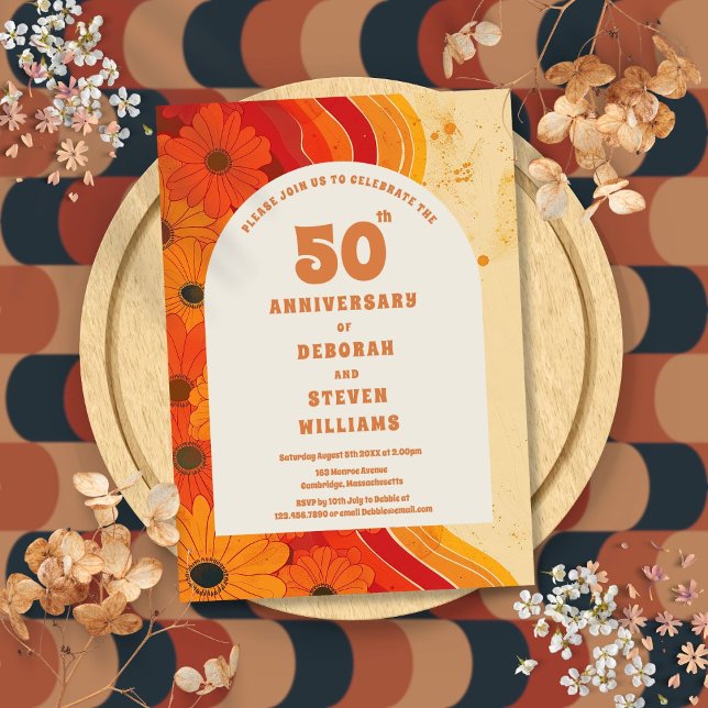 Invitation super du 50e anniversaire du Mariage de (Groovy 1970s 50th Wedding Anniversary Invitation)