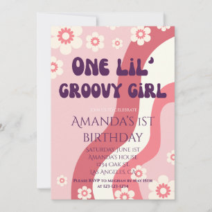 Invitation Super fille 1er Anniversaire Thème Rose Retro Dais