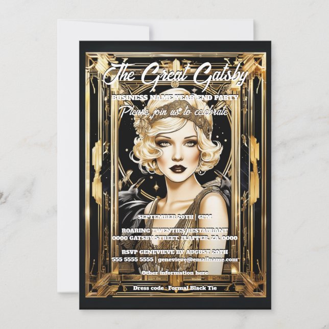 Invitation Super gatsby thème flapper fille blonde 1920 (Devant)