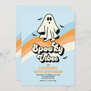 Invitation super Ghost retro Halloween Éffrayant Vibes Bleues