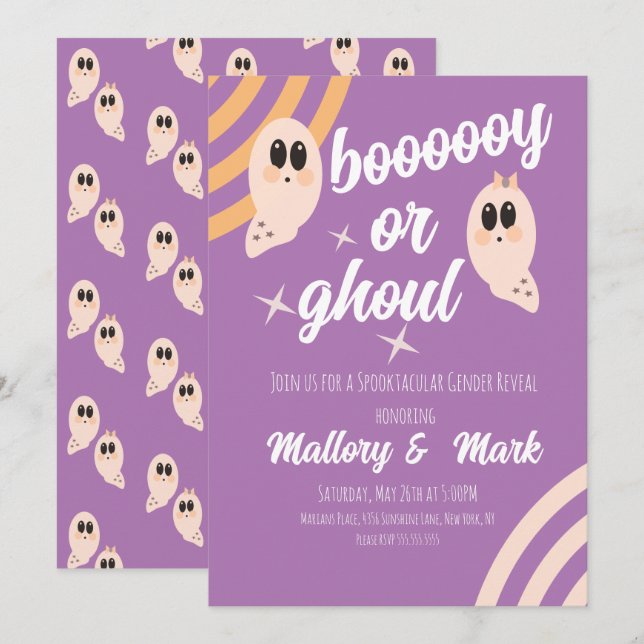 Invitation Super Ghost Retro Halloween Sexe Révélation (Devant / Derrière)