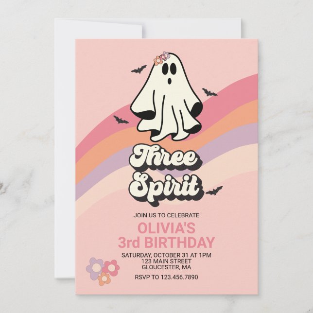 Invitation super Ghost retro Halloween Trois Esprit Anniversa (Devant)