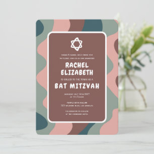 Invitation Super Green Waves Star David Bat mitzvah personnal
