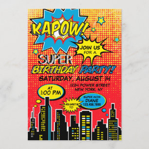 Invitation Super Hero Comic Book Anniversaire