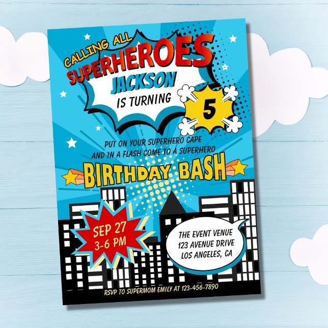 Invitation Super Hero Comic Style de livre Boy Anniversaire B (Créateur téléchargé)
