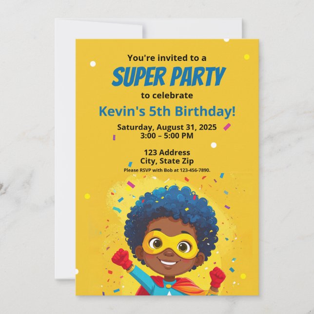 Invitation Super Hero Personnalisée Style Comic Bo (Devant)