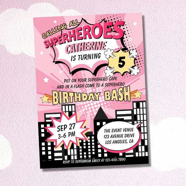 Invitation Super Héros Comic Style de livre Fille Anniversair (Créateur téléchargé)