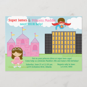 Invitation Super Héros et Princess Twins