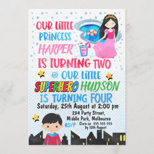 Invitation Super héros et princesse communs Birthday