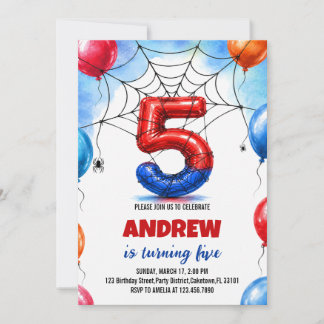 Invitation Super-héros Garçon Anniversaire Ballon Araignée